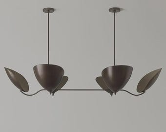 Modern Sculptural Brass Chandelier, Mid Century Designer Ceiling Light, Scandinavian Pendant Fixture, Artistic Modern Lighting