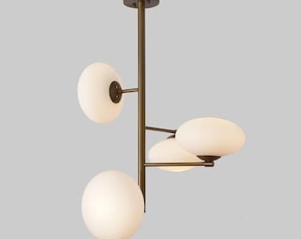 Modern Globe Chandelier, Mid Century Brass Pendant Light, Scandinavian Ceiling Fixture, Minimalist Orb Lighting Lamp