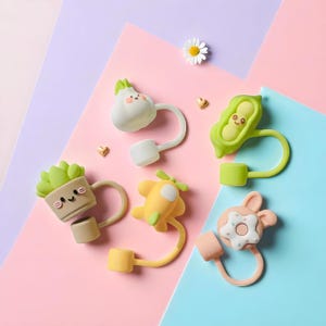Cute Silicone Straw Toppers for 40oz Tumblers, Reusable Straw Covers, Leak-Proof Dust Caps, Fun Cup Accessories, Fits 10mm Drinking Straws