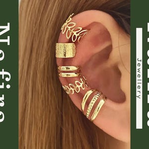 Gold Ear Cuff Set No Piercing | Multiple Ear Wrap Cuffs for Women | Statement Ear Jewelry Gift for Her | Edgy Minimalist Gold