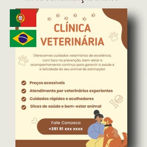Kit Basico Canva – Clínica Veterinária | Cartão de visitas + Flyers + Lembretes + Mensagens | Templates Editáveis PT
