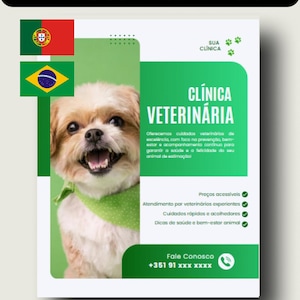 Modèle Editável Canva Vet - Starter Pack| Kit Clínica Veterinária Verde – Flyers, Cartões, Lembretes, Mensagens | PDF + téléchargement