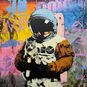 Astronaut with cat, Astronauts Canvas Print,Canvas Art, Modern Space Artwork