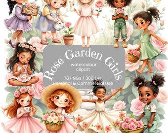 Rose Garden Clipart Bundle | Floral Watercolour Art | Flower Girls | Rose Clipart  | Country Garden Graphics | Commercial Use