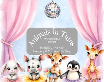 Baby Animals in Tutu Clipart, Ballerina Animals, Dancing Animals, Clipart for Nursery, DIY Baby Shower, Ballet Animals, Clipart for invite