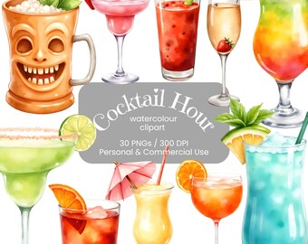 30 Cocktail Clipart PNG Bundle | Watercolour Summer Drinks | Tropical Drink Illustrations | DIY Party Invitation Elements | Commercial Use