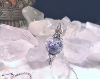 Healing Gemstone Pendulum--Chambered Pendulum Sephoroton Pendulum Divination Amethyst Quartz Round
