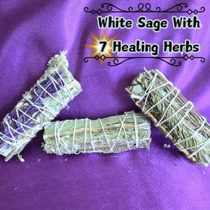 White Sage With Seven Herbs Bundle -- Protection, Purification, Cleansing, Blessing, Clear Negative Energy, Smudge, Healing
