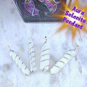 Aura Selenite Wire Wrapped Pendant Necklace Charm--Aura Cleansing, Energy Clearing, Amplify Other Crystals, Protection, Mental Clarity