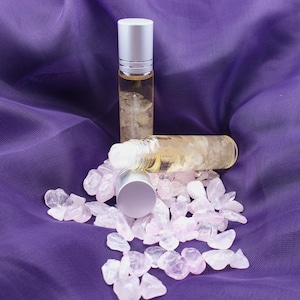 Rose Quartz Love Gemstone Roller Oil Bottle--Rose Quartz & Love Anointing Oil--Aromatherapy, Gemstone Energy, Promote Draw Love, Happiness