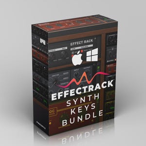 May include: A product box for the Effectrack Synth Keys Bundle. The box features a dark brown and black design with the product name in white and a red and orange wave graphic. The Apple and Windows logos are also visible.