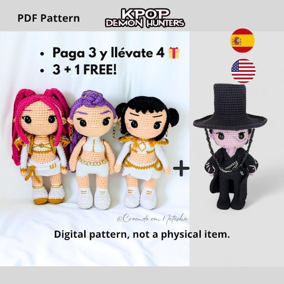 Crochet Pattern Bundle Kpop Demon Hunters Rumi, Zoey, Mira Chibi