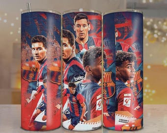 Messi & Lamine Yamal Tumbler Wrap PNG – 20oz Skinny FC Barcelona