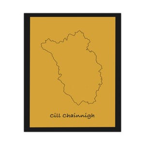 County Kilkenny Map Poster Kilkenny GAA Colors Print County Kilkenny Wall Art Black and Amber Home Decor