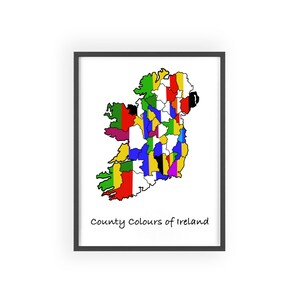 Affiche aux couleurs du comté d'Irlande, impression de carte du comté d'Irlande, couleurs GAA, art mural, décoration d'intérieur irlandaise moderne
