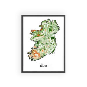 Poster Irland Landkarte gerahmt Éire Umriss mit Spiralen, Irish Home Décor
