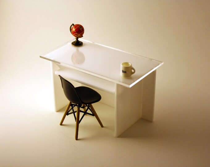 Miniature Office Desk for 112 Scale Modern Dollhouse in White Acrylic