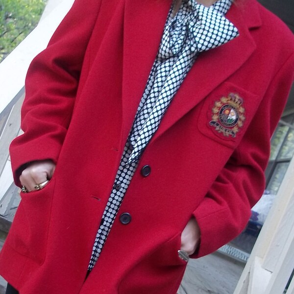 red RALPH LAuREN wool cashmere classic chic collegiate preppy blazer jacket