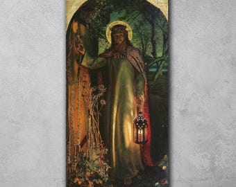 The Light of the World Canvas Wall Art, William Holman Hunt Paint, Jesus Christ Print Poster