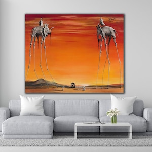 Salvador Dali&#39;s Masterpiece: Elephants Canvas Wall Art, Surreal Giants, Captivating Canvas Depicting Dali&#39;s Elephants, Elephants Poster