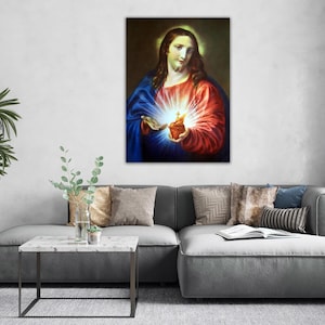 Sacred Heart of Jesus Wall Art, The Sacred Heart of Jesus by Pompeo Batoni, 1767, Restored Print Poster of Jesus Christ, Christian Wall Art