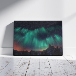 Nordlichter Wandkunst, Atemberaubende Leinwand von Aurora Borealis, fertig zum Aufhängen, Sternenklare Nacht und Aurora Poster, Wohnkultur Kunst
