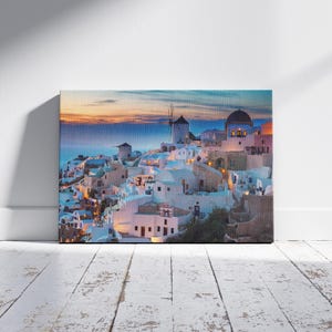 Santorini Island Canvas Wall Art, Stunning Greek Island Wall Art, Blue Domes and Aegean Sea Landscape Print for Travel-Inspired Decor