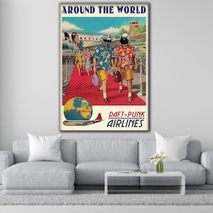 Póster de Daft Punk Airlines, póster retro de Daft Punk, regalo para amantes de la música, lienzo decorativo con la frase "Daft Punk Airlines", decoración de pared con música electrónica.
