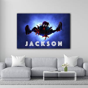 Tela personalizada com nome do Homem-Aranha, presente para fãs do Homem-Aranha, pôster de Miles Morales com nome personalizado, impressão em tela do Homem-Aranha, pôster personalizado para presente
