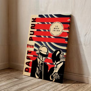 Daft Punk Retro Wall Art, Daft Punk Print Poster, Vintage Canvas Wall Art with Daft Punk Concert Announcement, Gift Daft Punk Vintage Poster