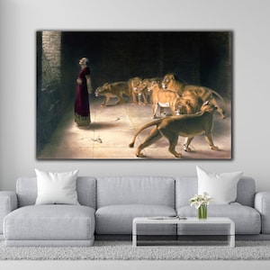 Cuadro sobre lienzo de Daniel en el foso de los leones, El coraje de Daniel: Impresión sobre lienzo de la obra maestra de Rivière, Póster de Daniel en el foso de los leones
