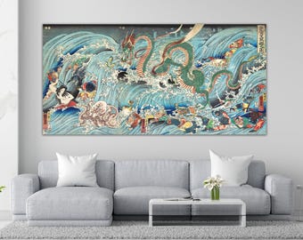 Recovering the Stolen Jewel from the Palace of the Dragon King by Utagawa Kuniyoshi, Wide Canvas, Japanese Art Print Poster by Utagawa