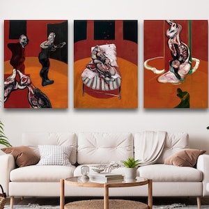 Three Studies for a Crucifixion, 3 Set Of Artwork Poster, Freud Francis Bacon Triptych, Bacon's Typical Abstract Art on Canvas, Wall Decor