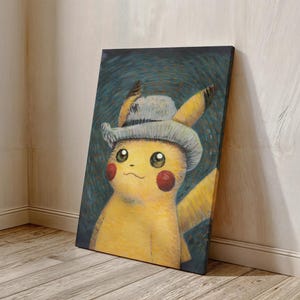 Pikachu Van Gogh Wall Art, Van Gogh Portrait Style Pikachu Poster, Ready to Hang Canvas, Home Decor Idea, Gift Canvas Print, Pikachu Poster
