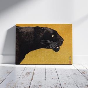Black Panther by Toshi Yoshida Canvas Wall Art, Japanese Artwork Ready to Hang Canvas, Animal Themed Wall Decor, Gift Panther Poster