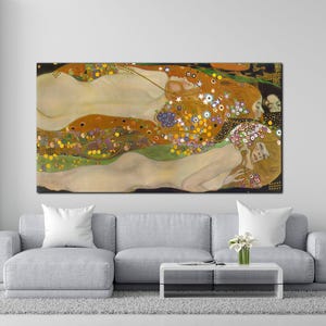Water Serpents II Canvas Wall Art, Golden Embellishments: Canvas Featuring Klimt&#39;s Masterpiece, Embrace the Allure of Symbolic Art Nouveau