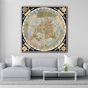 Oude wereldkaart uit 1587 poster, kaart van de wereld door Urbano Monte Wall Art, grootste bekende vroege canvas kaarten van de wereld, antieke wereld