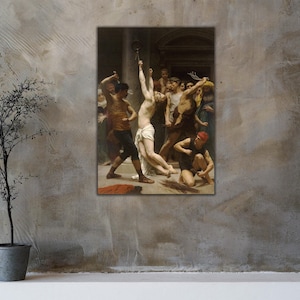 Biczowanie naszego Pana Jezusa Chrystusa, obraz ścienny, dzieło Williama-Adolphe'a Bouguereau na płótnie, plakat z Jezusem Chrystusem, płótno na prezent