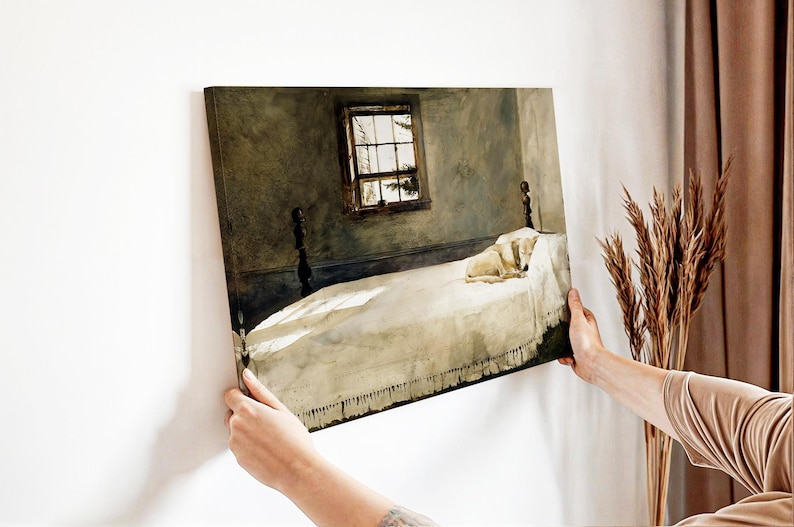 Master Bedroom by Andrew Wyeth, Fine Art Print, Dog Sleeping on a Bed Poster, Master Bedroom Print, Museum Quality Canvas, Vintage Poster image 5