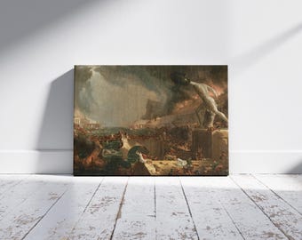 Destruction by Thomas Cole Wall Art, The Course of Empire Series on Canvas, Ancient Rome History Ready to Hang Canvas, Gift Wall Art Idea