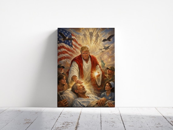 Donald Trump as Jesus Blessing Poster, Political Artwork Print, US Army Poster