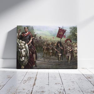 Julius Caesar & His Army Canvas Wall Art, Roman Empire Poster, Power of Ancient Rome, Caesar and His Legions Poster, Julius Caesar Poster