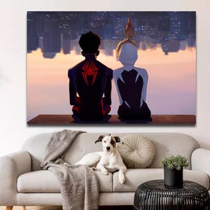 Spider-Man Canvas Wall Art, Swing into Action with Spider-Man: Across The Spider-Verse Canvas Art, Spider-Man and Gwen Stacy Print Poster image 1