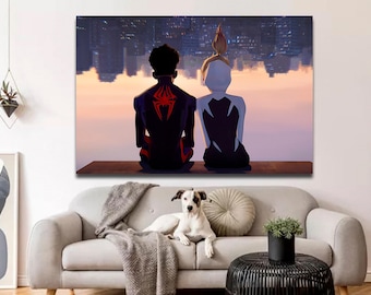 Spider-Man Leinwanddruck, Swing into Action with Spider-Man: Across The Spider-Verse Leinwandkunst, Spider-Man und Gwen Stcy Print Poster