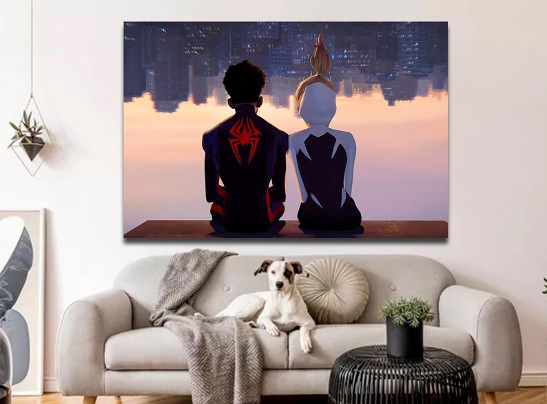 Spider-Man Canvas Wall Art, Swing into Action with Spider-Man: Across The Spider-Verse Canvas Art, Spider-Man and Gwen Stacy Print Poster image 1