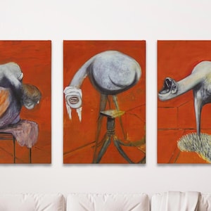 Three Studies for Figures at the Base of a Crucifixion, 3 Set Of Art Poster, Francis Bacon Triptych, Bacon's Typical Abstract Art on Canvas
