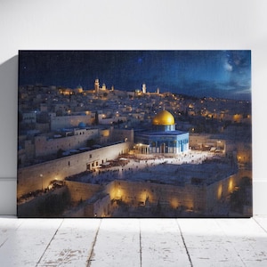 Al-Aqsa Mosque Poster, Al-Aqsa Mosque Print, Islamic Wall Decor Idea, Fine Art Print, Museum Quality Canvas, Al-Aqsa Mosque at Night Canvas