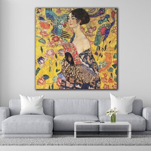 Gustav Klimt&#39;s &#39;Lady with a Fan&#39; Canvas Wall Art, Art Nouveau Elegance: Inspiring Canvas Wall Art with Klimt&#39;s Iconic Lady, Klimt&#39;s Poster