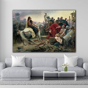 Historical Confrontation: Captivating Canvas Wall Art Depicting Vercingetorix and Julius Caesar, Julius Caesar&#39;s Victory Print Poster