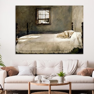 Master Bedroom by Andrew Wyeth, Fine Art Print, Dog Sleeping on a Bed Poster, Master Bedroom Print, Museum Quality Canvas, Vintage Poster image 2